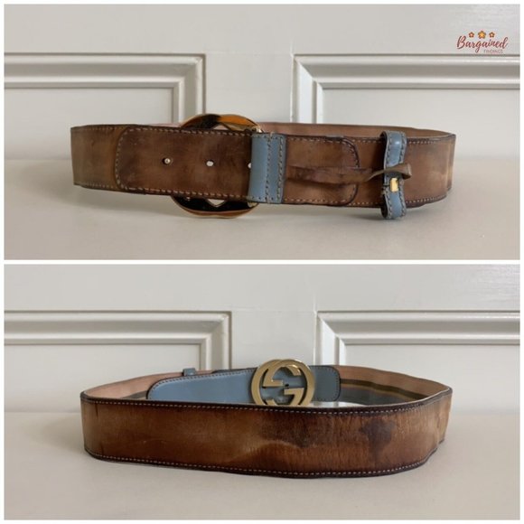 Authentic Gucci Multi Web Canvas Leather Gold Interlocking G Buckle Belt 85/34 - Picture 7 of 13